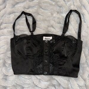 Princess Polly Black Satin Lace-Trim Crop Bustier
